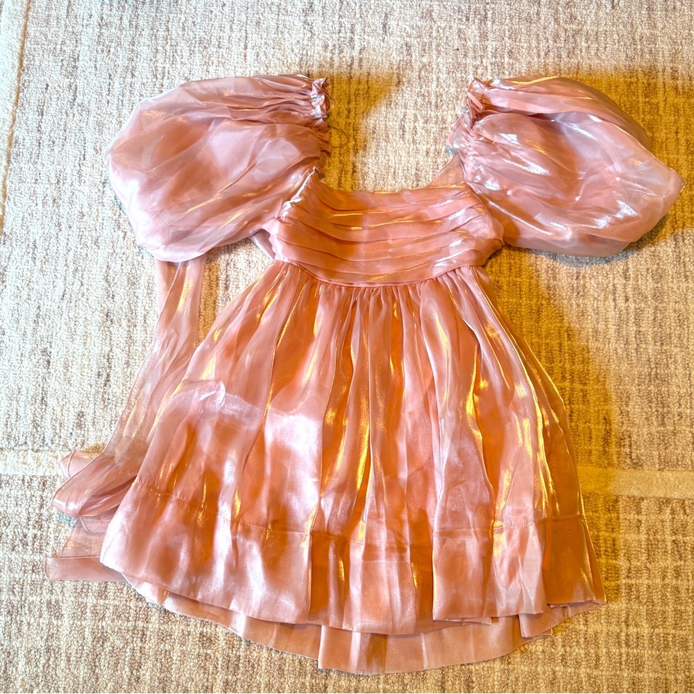 Elegant Pink Puff Sleeve Dress